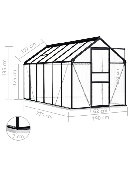 Kasvihuone alumiinirungolla antrasiitti 7,03 m²