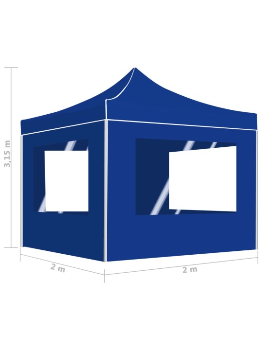 Kokoontaittuva juhlateltta seinillä alumiini 2x2 m sininen