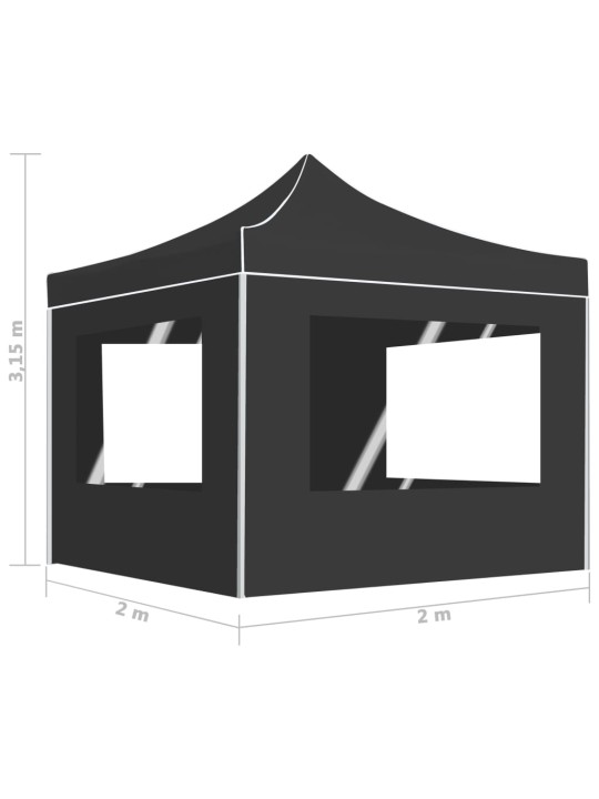 Kokoontaittuva juhlateltta seinillä alumiini 2x2 m antrasiitti