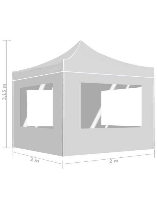 Kokoontaittuva juhlateltta seinillä alumiini 2x2 m valkoinen