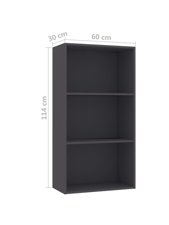 3-tasoinen kirjahylly harmaa 60x30x114 cm tekninen puu