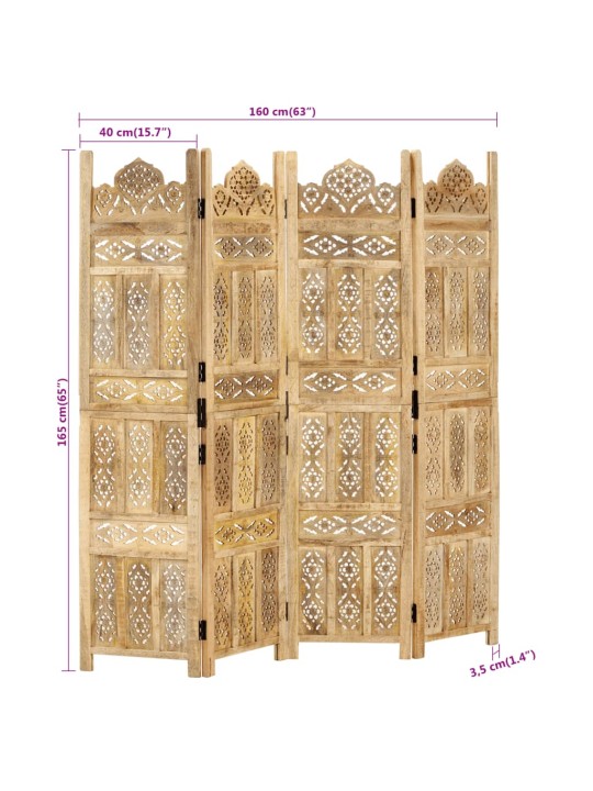 4-paneelinen tilanjakaja 160x165 cm täysi mangopuu