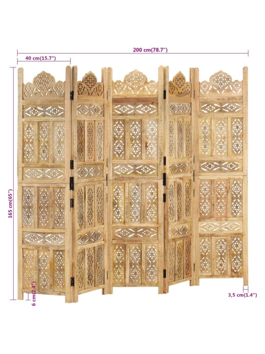 5-paneelinen tilanjakaja 200x165 cm täysi mangopuu