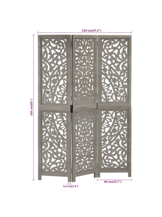 3-paneelinen tilanjakaja harmaa 120x165 cm täysi mangopuu