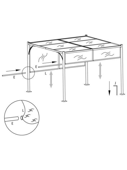 Pergola säädettävällä katolla kermanvalkoinen 3x3 m teräs