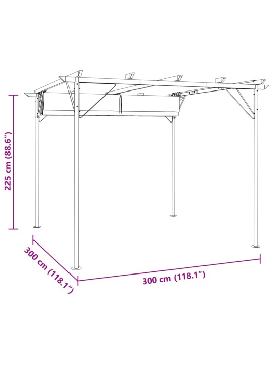 Pergola sisäänvedettävällä katolla kermanvalkoinen 3x3 m teräs