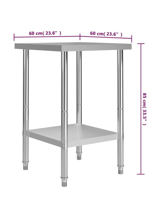 Keittiön työpöytä 60x60x85 cm ruostumaton teräs