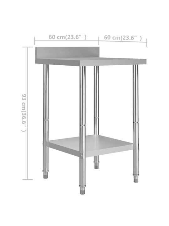 Keittiön työpöytä roiskesuojalla 60x60x93 cm ruostumaton teräs