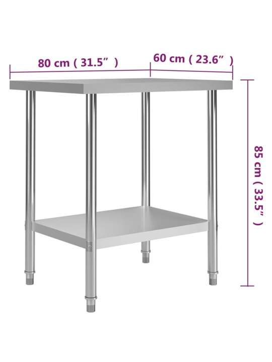 Keittiön työpöytä 80x60x85 cm ruostumaton teräs
