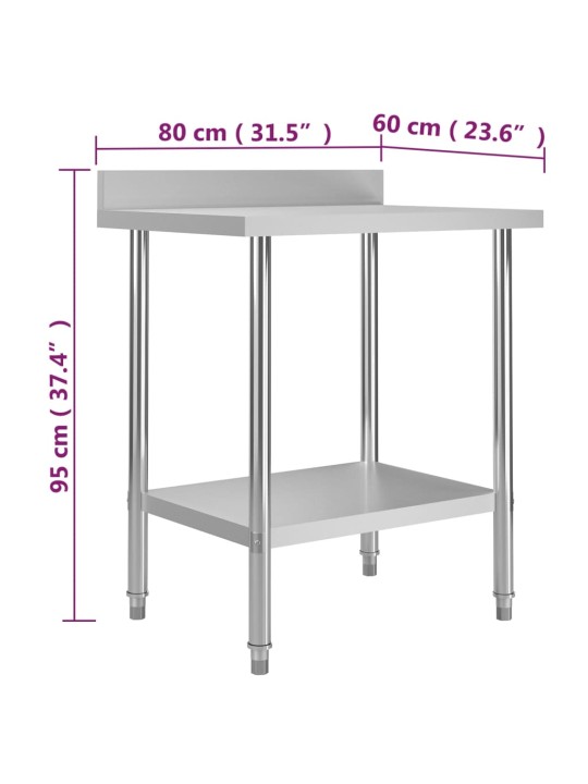 Keittiön työpöytä roiskesuojalla 80x60x93 cm ruostumaton teräs