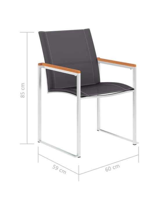 Puutarhatuolit 4 kpl textilene ja ruostumaton teräs harmaa