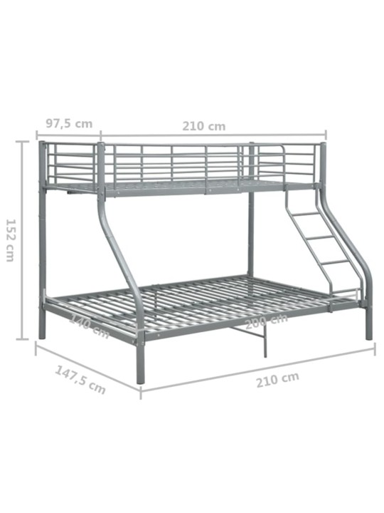 Kerrossängyn runko harmaa metalli 140x200 cm/90x200 cm