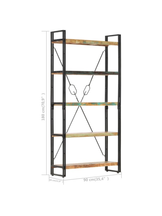 5-tasoinen kirjahylly 90x30x180 cm täysi kierrätetty puu