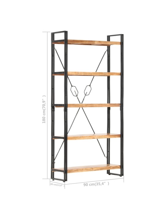 5-tasoinen kirjahylly 90x30x180 cm täysi akaasiapuu