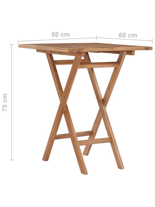 Kokoontaitettava puutarhapöytä 60x60x75 cm täysi tiikki