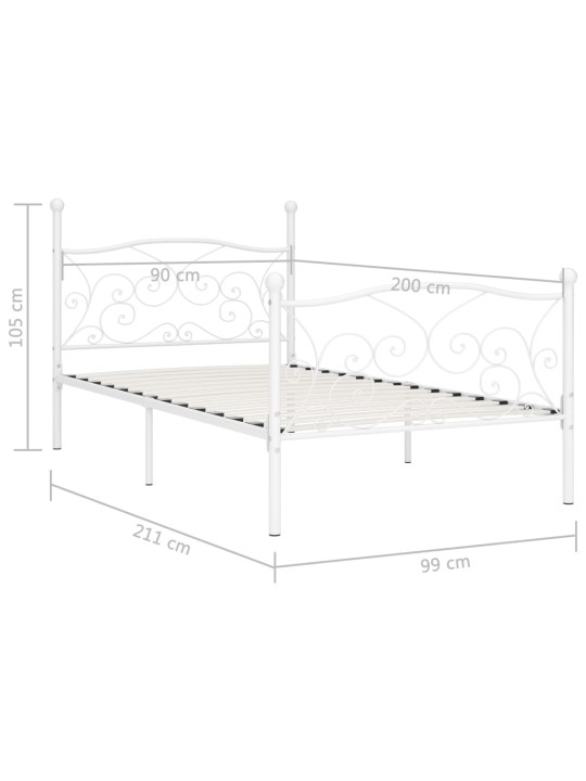Sängynrunko sälepohjalla valkoinen metalli 90x200 cm