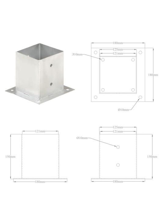 Aitatolpan jalat 4 kpl galvanoitua metallia 121 mm