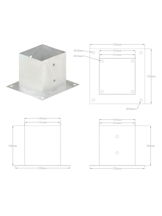 Aitatolpan jalat 4 kpl galvanoitua metallia 141 mm