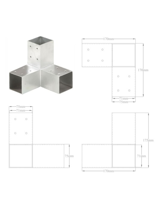 Tolppaliittimet 4 kpl Y-muoto galvanoitu metalli 71x71 mm