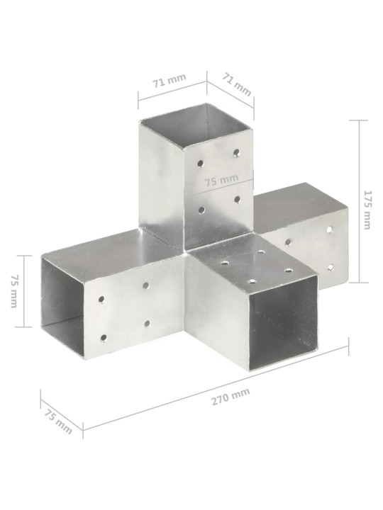 Tolppaliitin X-muoto galvanoitu metalli 71x71 mm