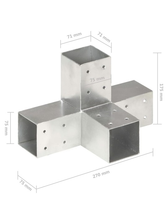 Tolppaliittimet 4 kpl X-muoto galvanoitu metalli 71x71 mm