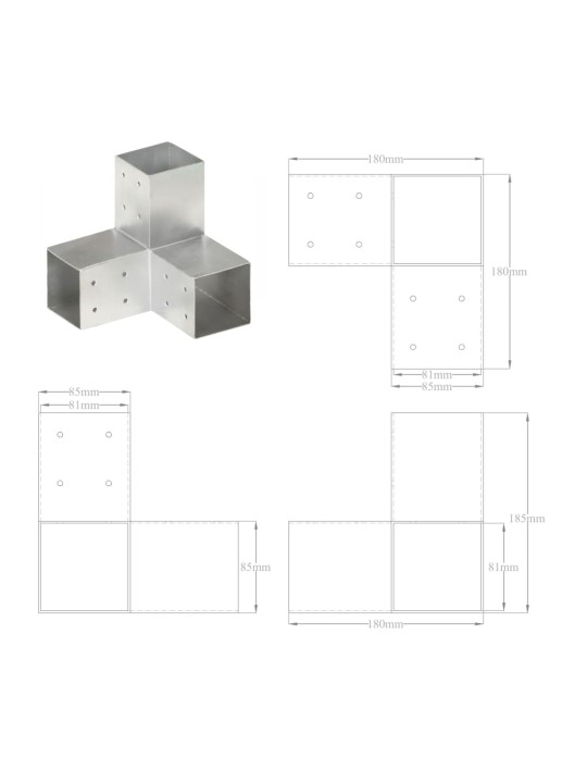 Tolppaliitin Y-muoto galvanoitu metalli 81x81 mm