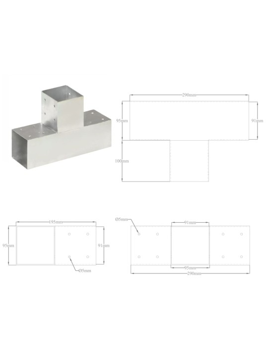 Tolppaliitin T-muoto galvanoitu metalli 91x91 mm