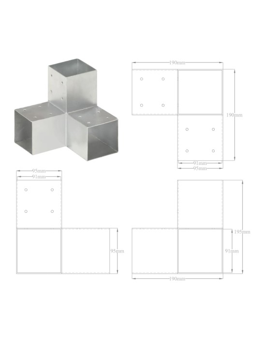 Tolppaliitin Y-muoto galvanoitu metalli 91x91 mm