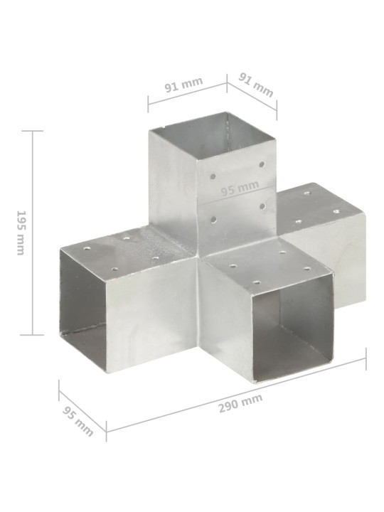 Tolppaliittimet 4 kpl X-muoto galvanoitu metalli 91x91 mm