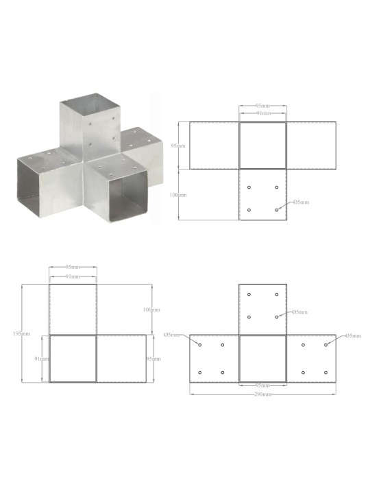 Tolppaliittimet 4 kpl X-muoto galvanoitu metalli 91x91 mm