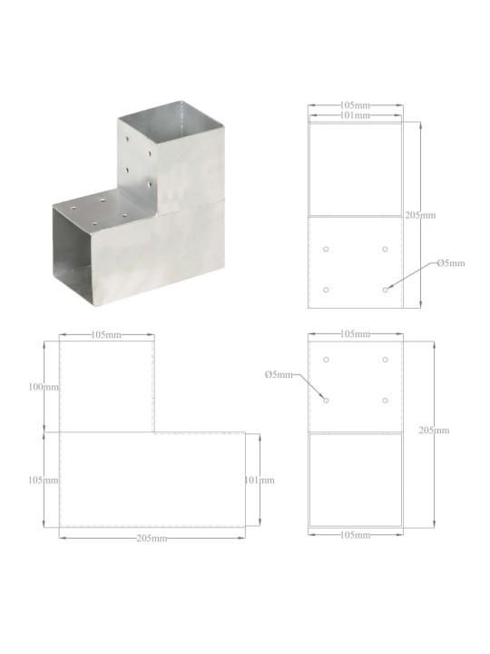 Tolppaliitin L-muoto galvanoitu metalli 101x101 mm