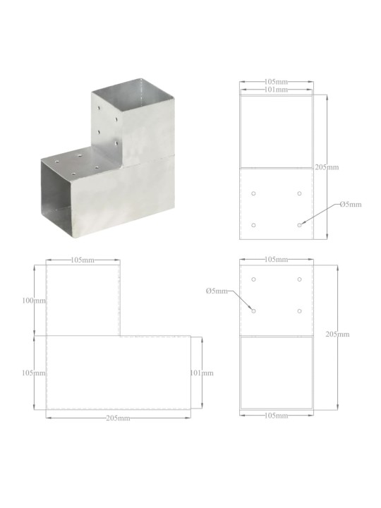 Tolppaliittimet 4 kpl L-muoto galvanoitu metalli 101x101 mm