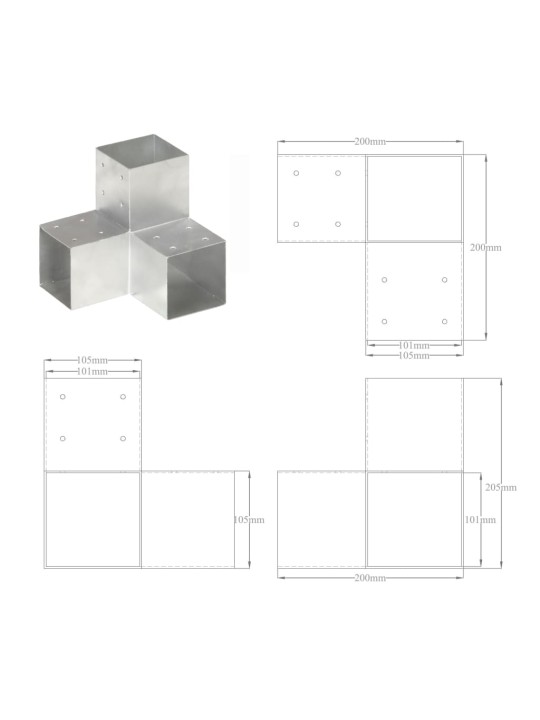 Tolppaliitin Y-muoto galvanoitu metalli 101x101 mm