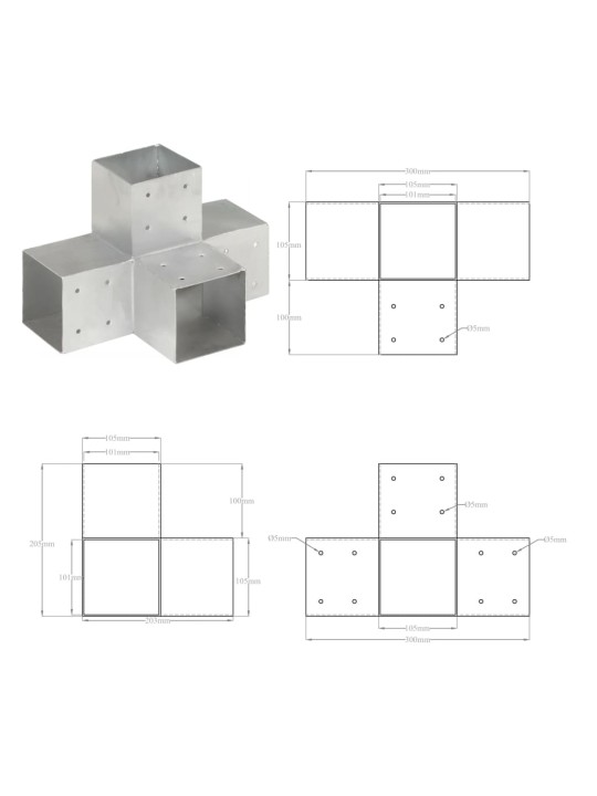 Tolppaliittimet 4 kpl X-muoto galvanoitu metalli 101x101 mm