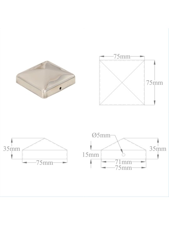 Pyramidin muotoinen aitatolpan kärki 6 kpl teräs 71x71 mm