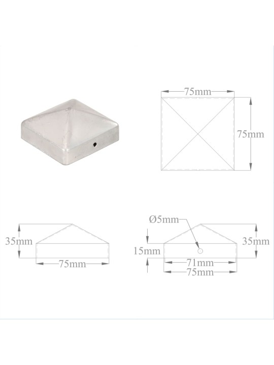 Pyramidin muotoinen aitatolpan kärki 6 kpl metalli 71x71 mm