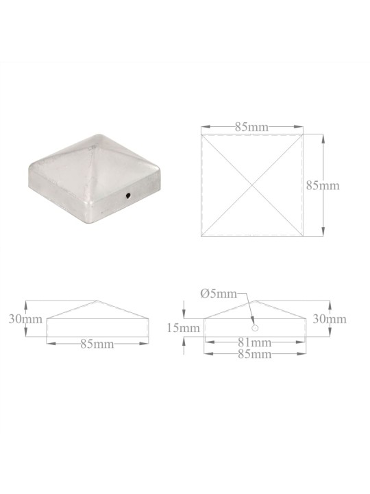 Pyramidin muotoinen aitatolpan kärki 6 kpl metalli 81x81 mm