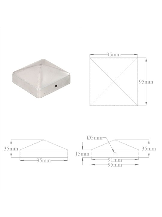 Pyramidin muotoinen aitatolpan kärki 6 kpl metalli 91x91 mm