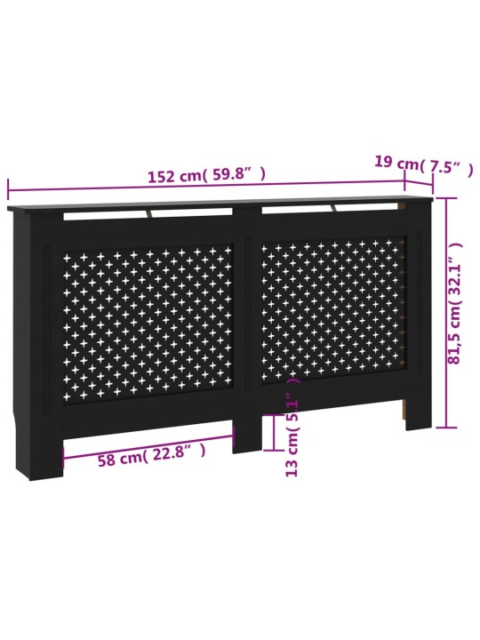 Lämpöpatterin suoja musta 152x19x81 cm MDF