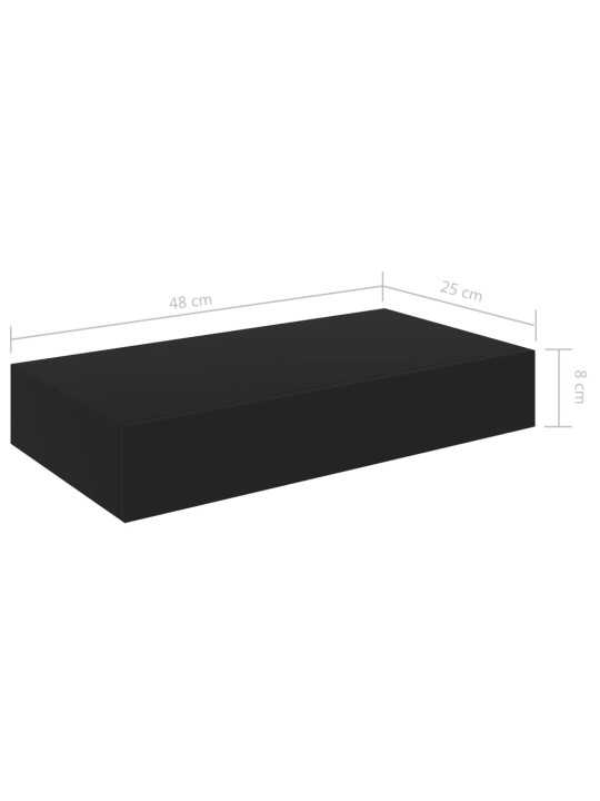 Kelluva seinähylly vetolaatikolla musta 48x25x8 cm