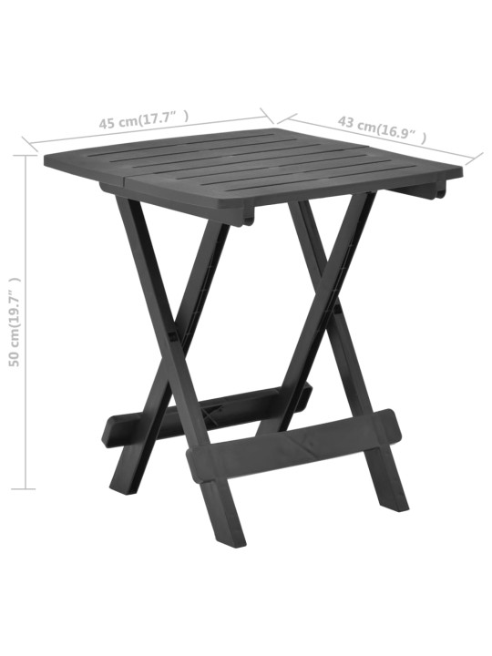 Kokoontaittuva puutarhapöytä antrasiitti 45x43x50 cm muovi