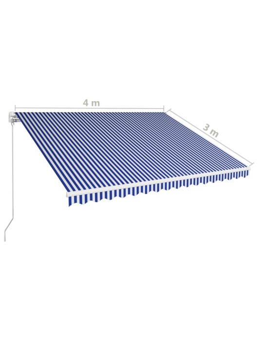 Manuaalisesti sisäänkelattava markiisi 400x300 cm sinivalkoinen