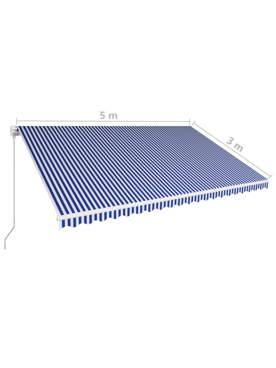 Sisäänkelattava markiisi 500x300 cm sininen ja valkoinen