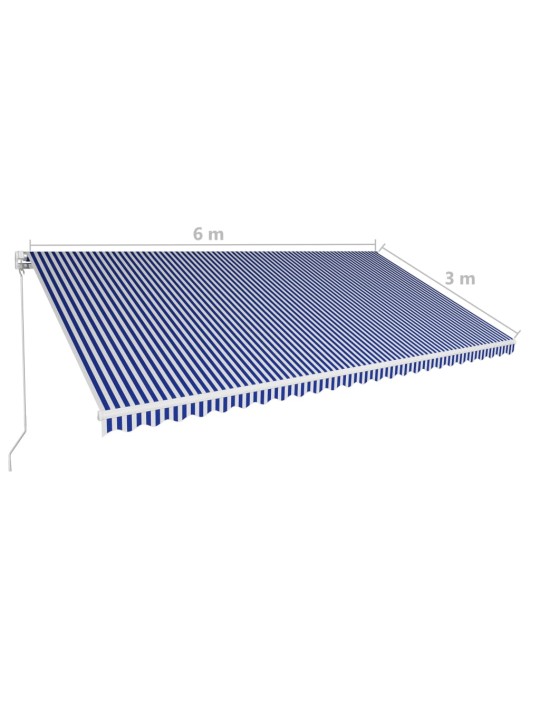 Manuaalisesti kelattava markiisi 600x300 cm sininen/valkoinen