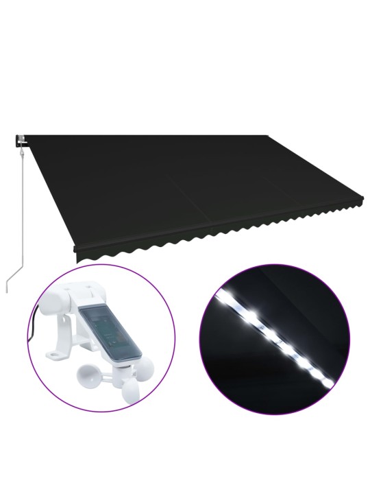 Sisäänkelattava markiisi tuulisensori LED 600x300cm antrasiitti