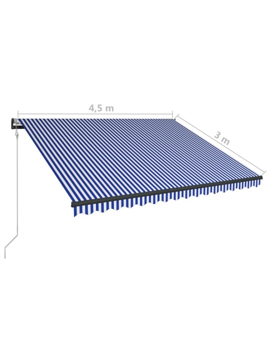 Markiisi tuulisensorilla ja LED 450x300 cm sininen ja valkoinen