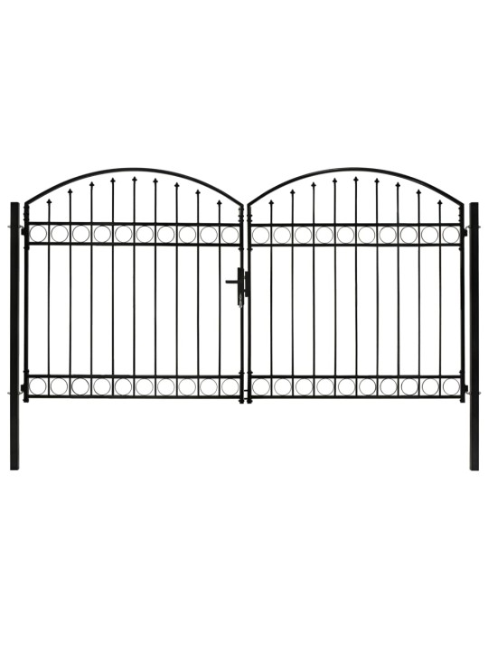 Puutarhaportti tuplaovi kaareva yläosa teräs 300x175 cm musta