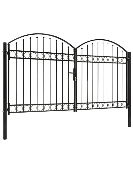 Puutarhaportti tuplaovi kaareva yläosa teräs 300x175 cm musta