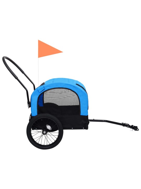 2-in-1 lemmikkikärry pyörään/juoksurattaat sininen ja musta