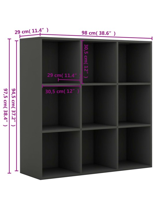 Kirjahylly harmaa 98x30x98 cm lastulevy